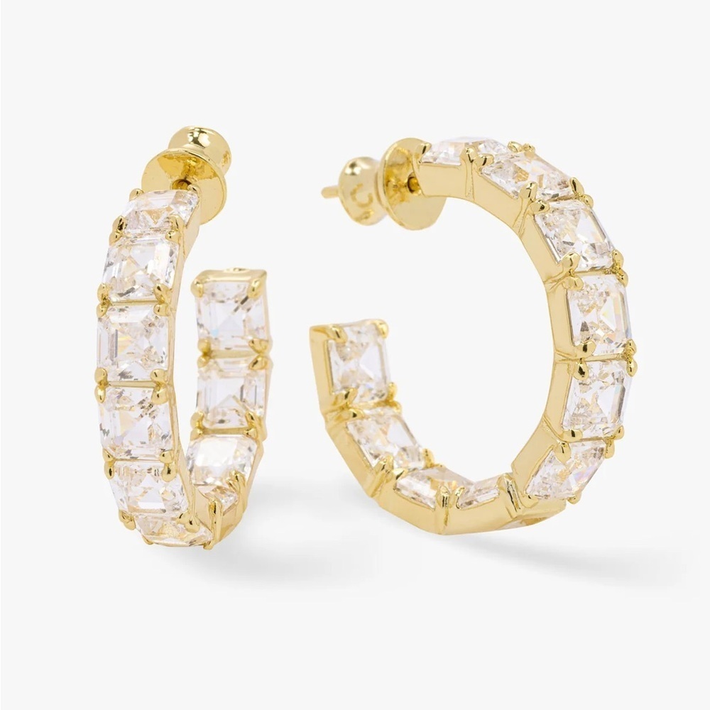 🔥💜Melinda Maria The Queen's Hoops 1"Gold|White Diamondettes. NEW. FIRM